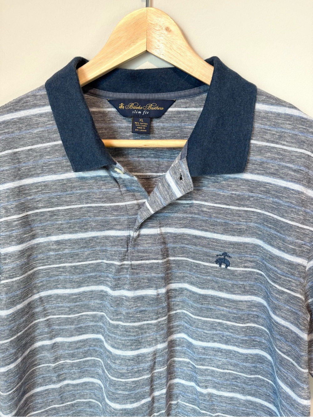 Brooks Brothers Men's Gray Striped Polo with Navy Trim Slim Fit XL - Picture 2 of 4